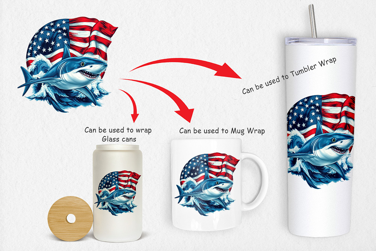 Shark 4th of July Clipart, a Graphic by Artnoy (Photo 4 of 5)