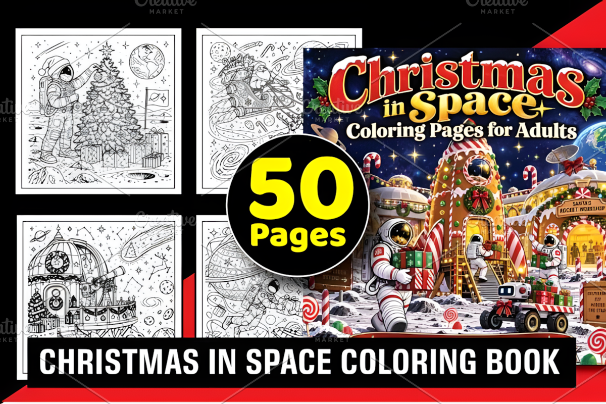 Christmas in Space Coloring Book, a Seasonal Illustration by Design Station (Photo 1 of 5)
