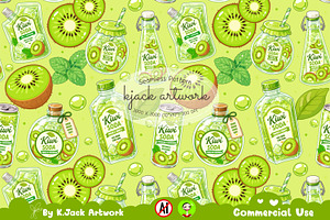 Cute Kiwi Soda Seamless Pattern