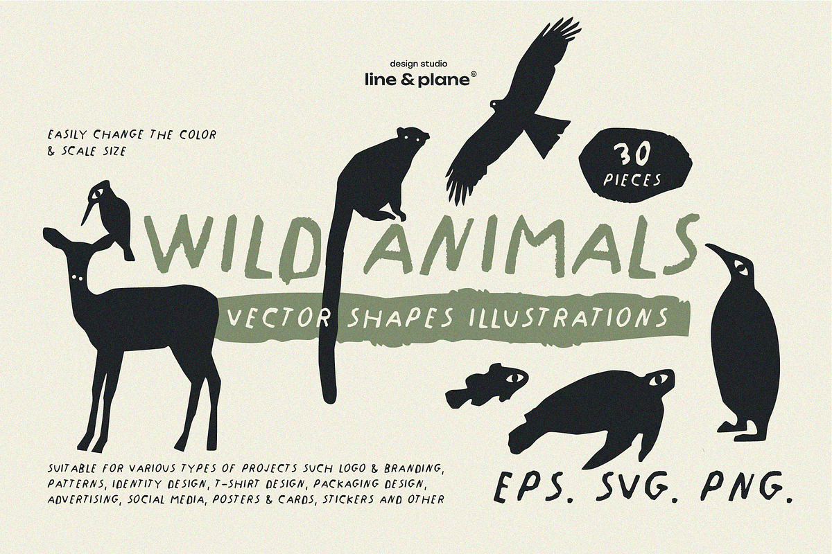 Wild Animals - 30 Vector Shapes, an Object Graphic by line & plane (Photo 1 of 8)