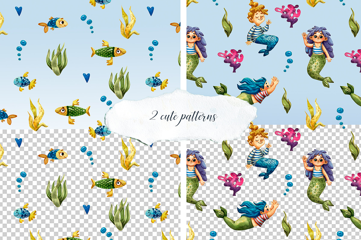 Mermaids - Watercolor Clip Art Set, an Illustration by Mashamashastu (Photo 9 of 9)