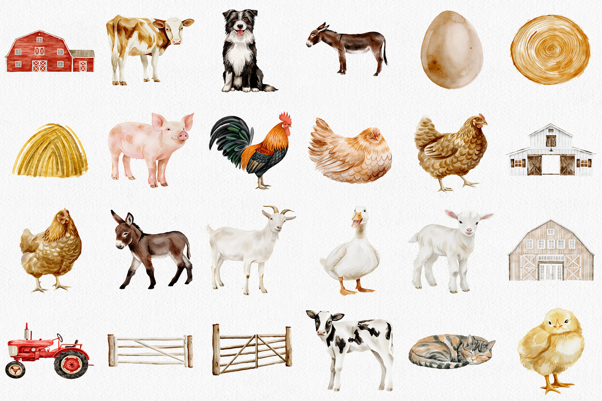 Watercolor Farm Animals Clipart Set, an Animal Illustration by CropUp Creative (Photo 2 of 4)