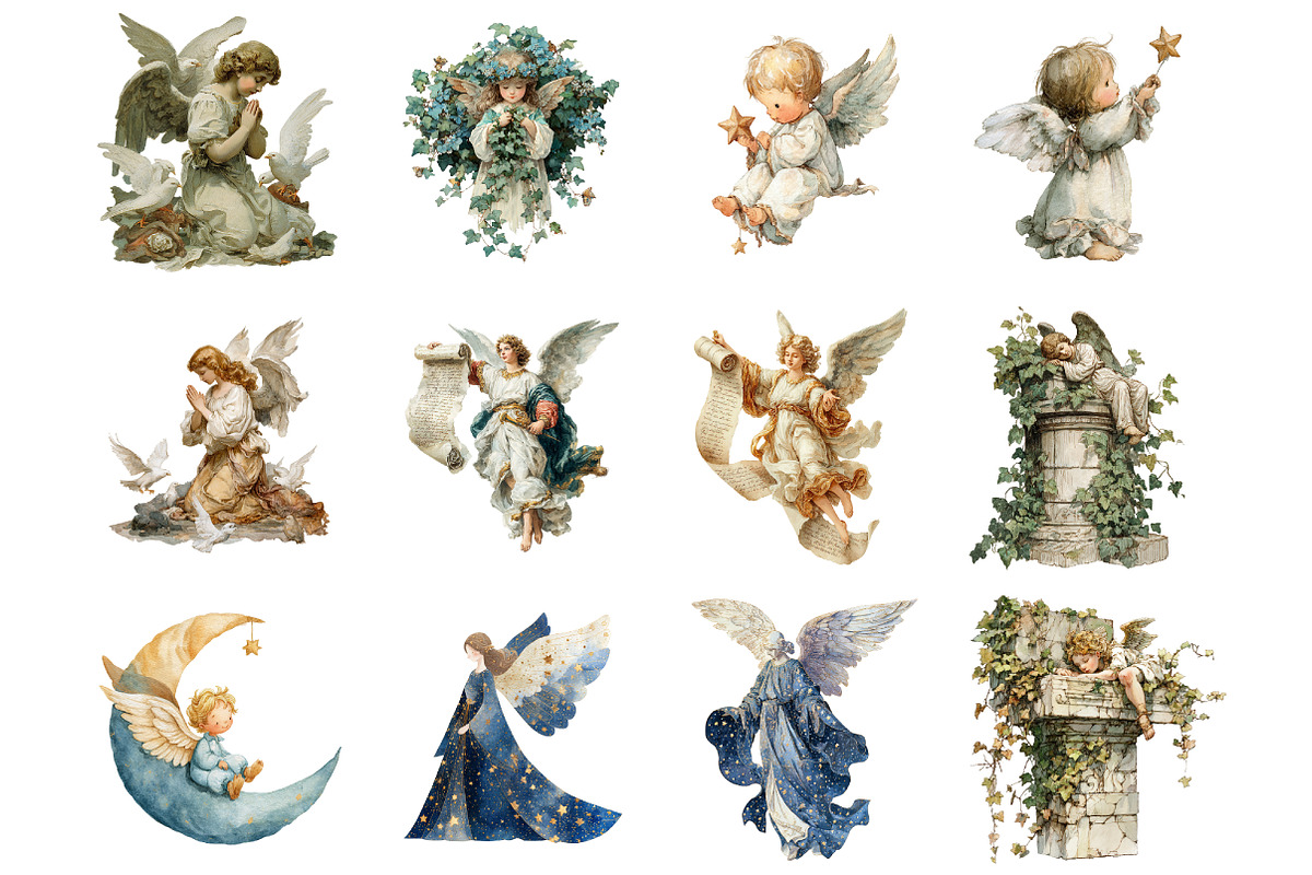 Vintage Angel Clipart Set PNG, a Graphic by CitraGraphics (Photo 2 of 4)