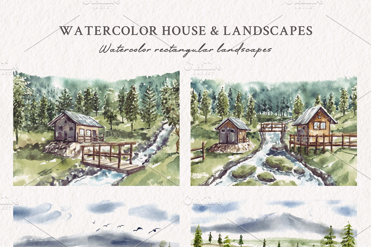 Watercolor House & Landscapes, an Illustration by Yorda Studio (Photo 5 of 13)