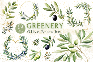 Olive Branch Watercolor Clipart
