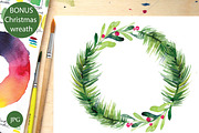 Watercolor Christmas set, wreath, a Decorative Illustration by Olesya Morokhovets (Thumbnail 4 of 4)