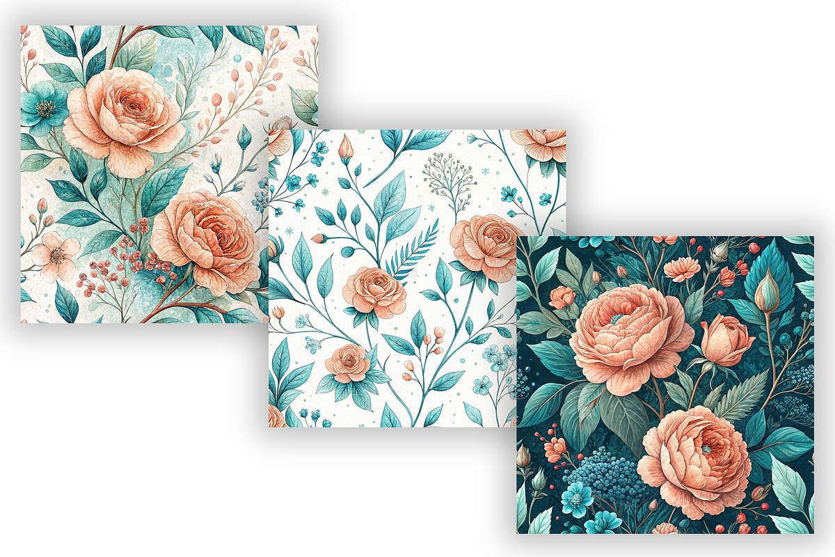Turquoise Peach Blossom Pattern, a Pattern Graphic by FloridPrintables (Photo 5 of 8)