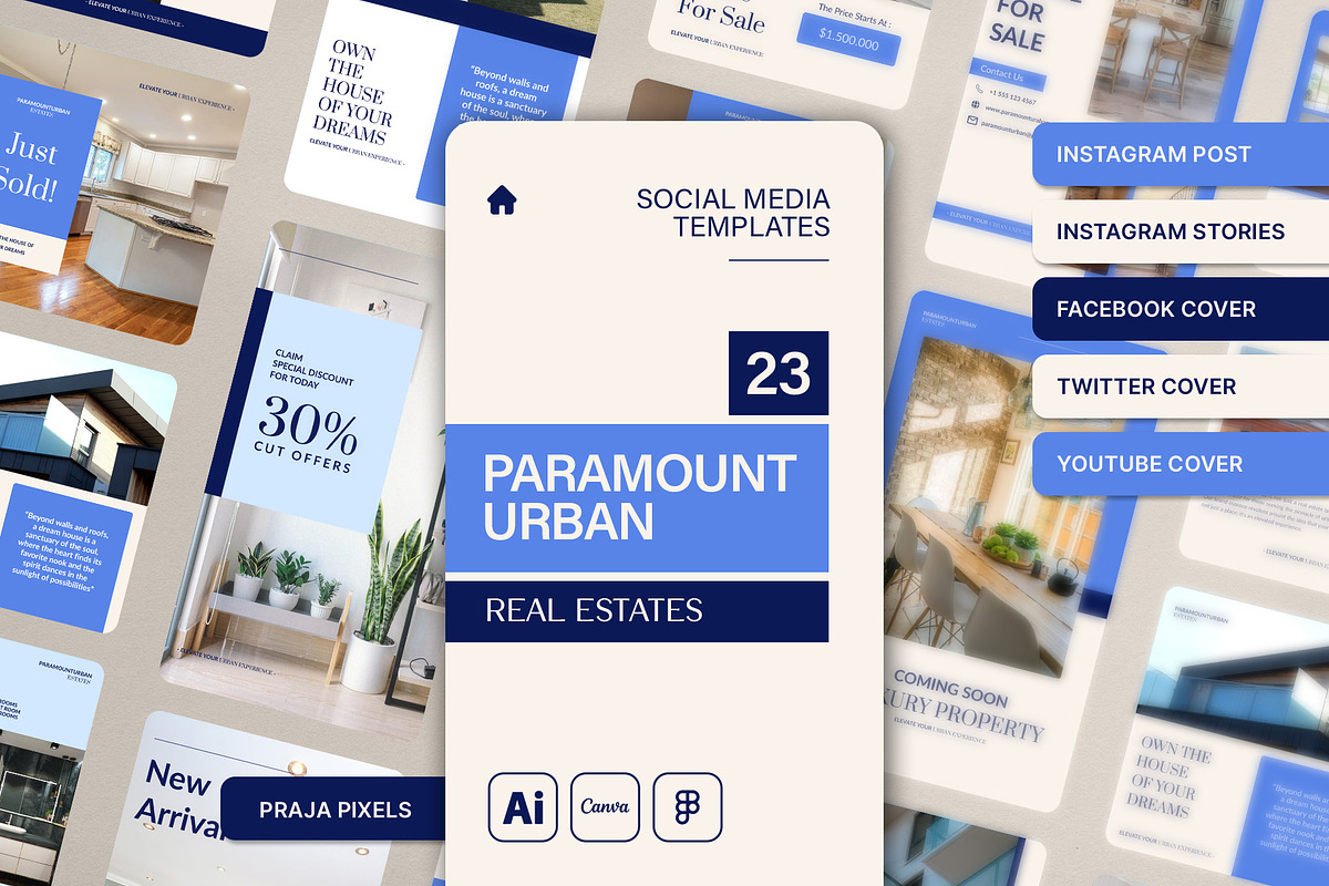 Real Estate Social Media Kit, a Social Media Template by prajapixels (Photo 1 of 6)