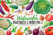 Watercolor Vegetables, Herbs, an Animal Illustration by Graphobia (Thumbnail 1 of 12)
