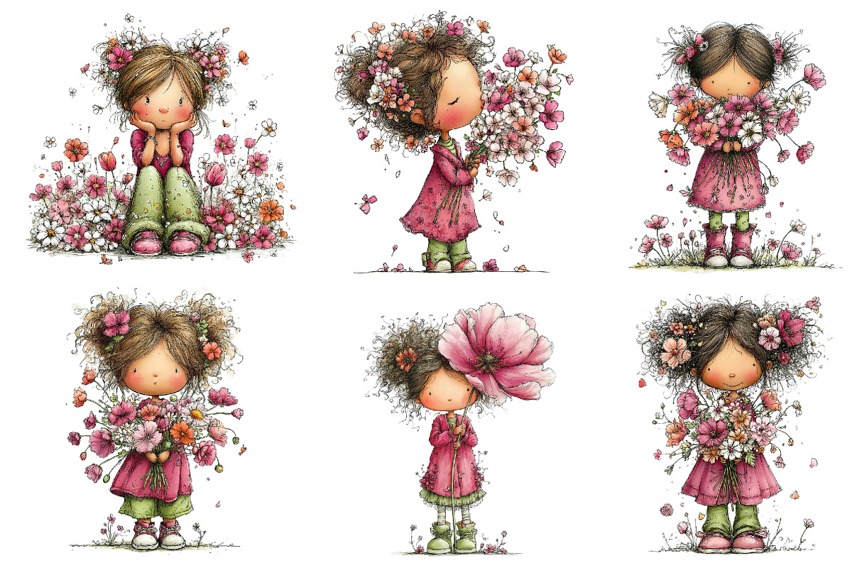 Girl & Flower Spring Clipart, an Illustration by Dream Creation (Photo 3 of 7)