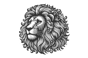 lion head with mane engraving sketch, an Animal Illustration by AlexArt