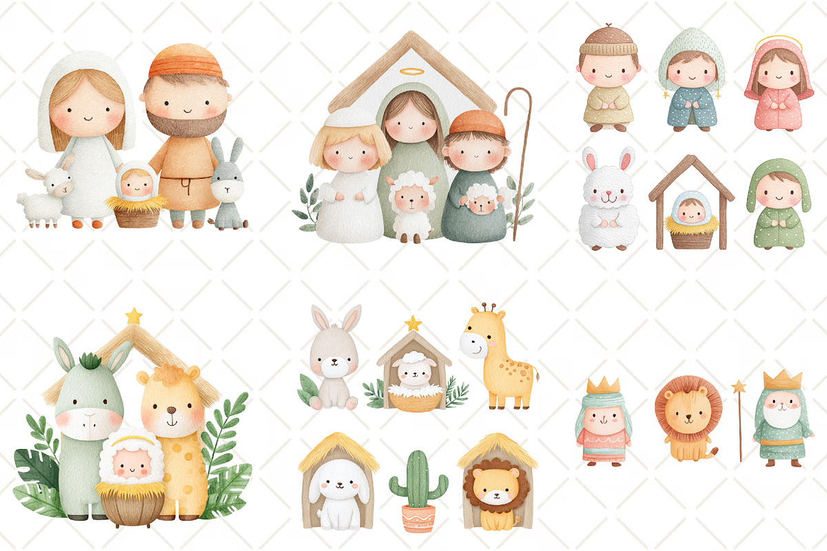 Christmas Nativity ClipArt Cute Anim, an Illustration by Black Bird Studio (Photo 3 of 6)