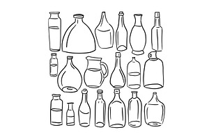 Set of bottles in one line. hand, a Food Illustration by Nenahliadava Design