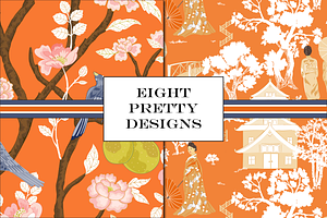 Chinoiserie Patterns Orange Vector