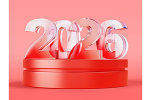 3d red podium with glass number 2026, a Background Graphic by Marozhkastudio
