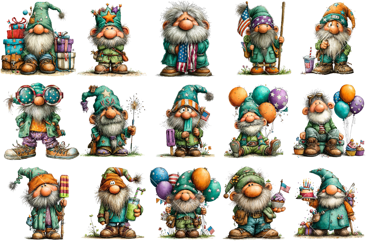 Whimsical Patriotic Gnome Clipart, an Illustration by OK Design (Photo 3 of 6)