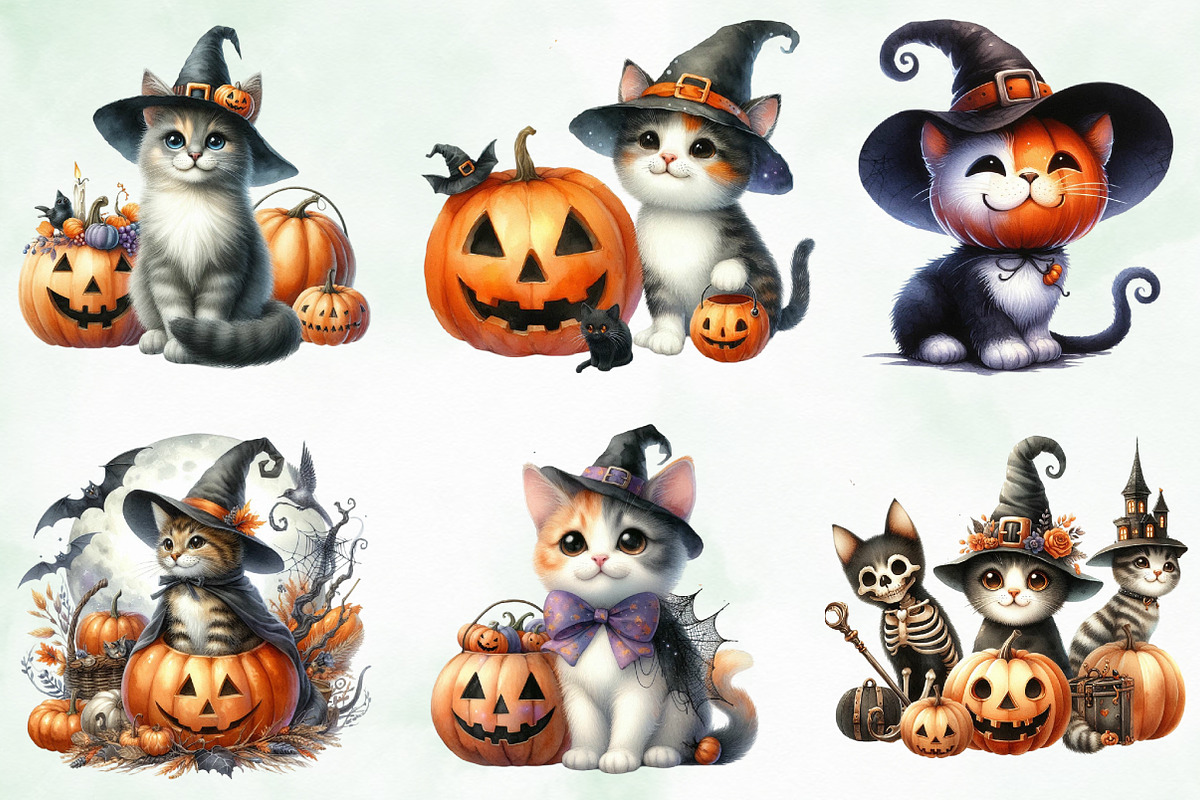 Halloween Cat Watercolor Clipart, an Icon by Creative Art (Photo 2 of 4)