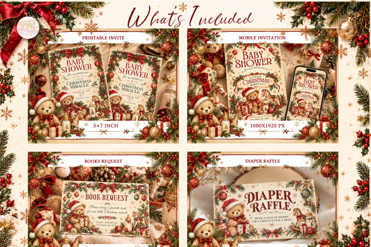 Christmas Baby Shower Bundle Canva, a Marketing Template by KennedyStudio (Photo 2 of 22)