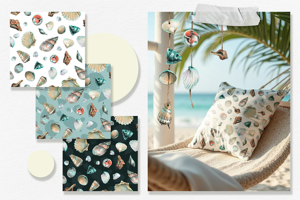 Garland of Shells Watercolor Clipart, an Illustration by NATASHA CHU (Photo 9 of 12)