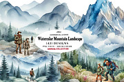 Watercolor Mountain Landscape, a Seasonal Illustration by CreationArt (Thumbnail 1 of 7)