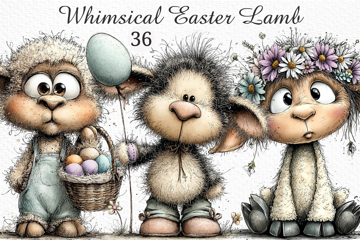Whimsical Easter Lamb Clipart, an Illustration by Craft Nest (Photo 1 of 11)