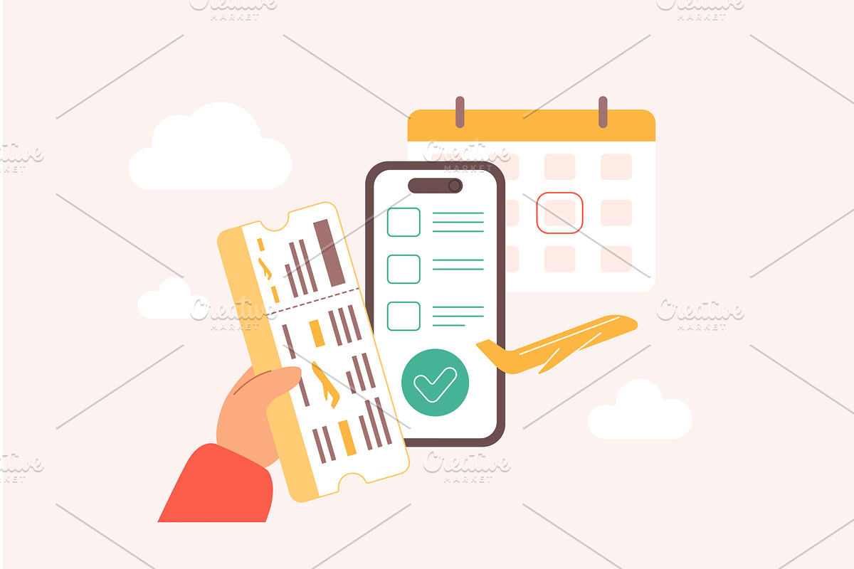 Booking flight ticket calendar, an Object Illustration by Lemberg Vector