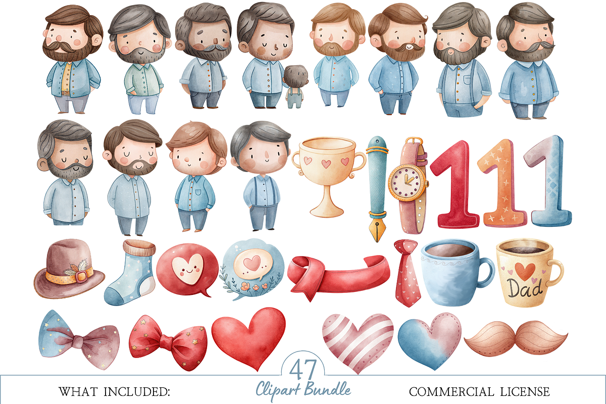 Watercolor Fathers Day Clipart, an Illustration by MockupWizard (Photo 2 of 5)