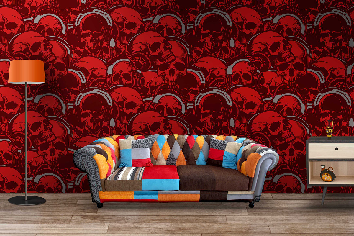 skull wearing headphone sketch, a Background Graphic by AAN Seamless Shop (Photo 3 of 3)