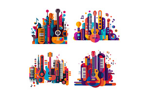 Musical instruments flat vector, an Object Illustration by Onyx