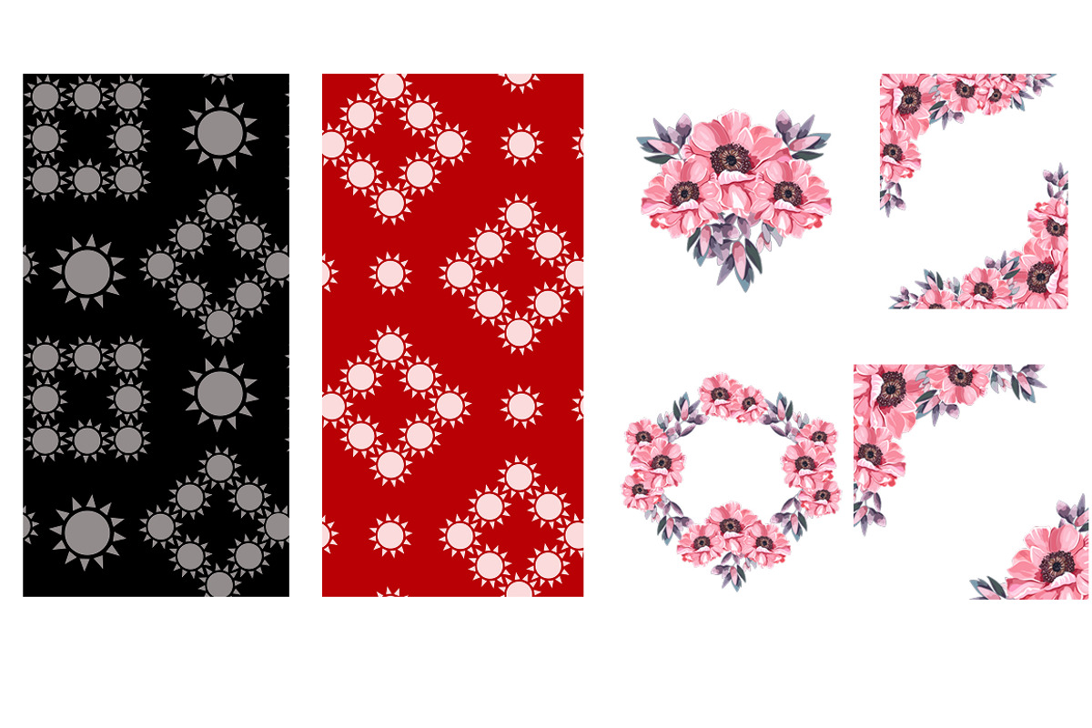 Pink Floral Seamless Patterns Set, a Seasonal Illustration by InkyQueenArt (Photo 5 of 7)