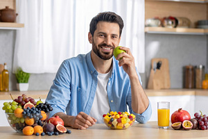 Man Eating Fresh Fruit at Home, a Food & Drink Photo by Davizro's Market