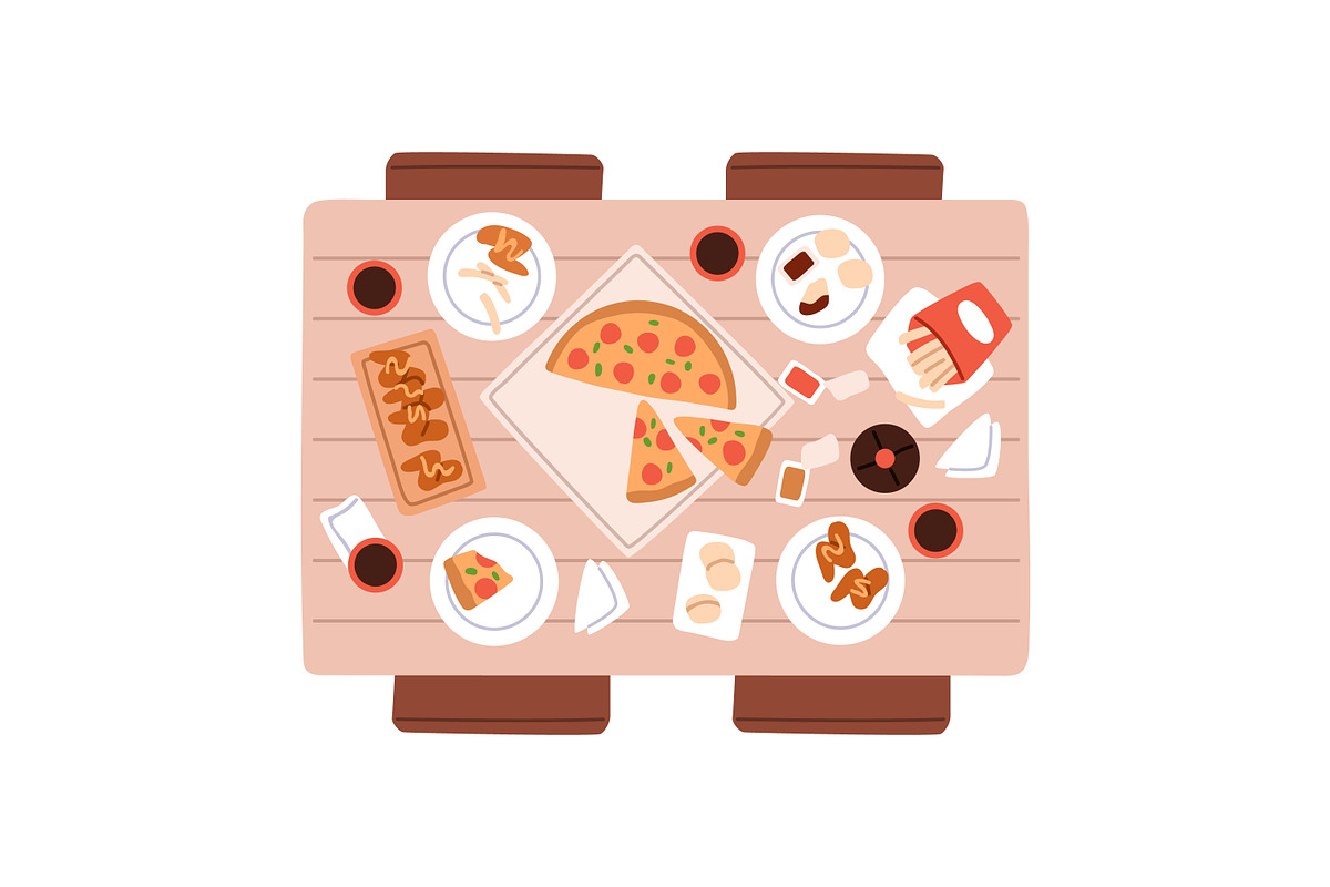 Food on dining tables, top view set, a Food Illustration by Good Studio (Photo 4 of 7)