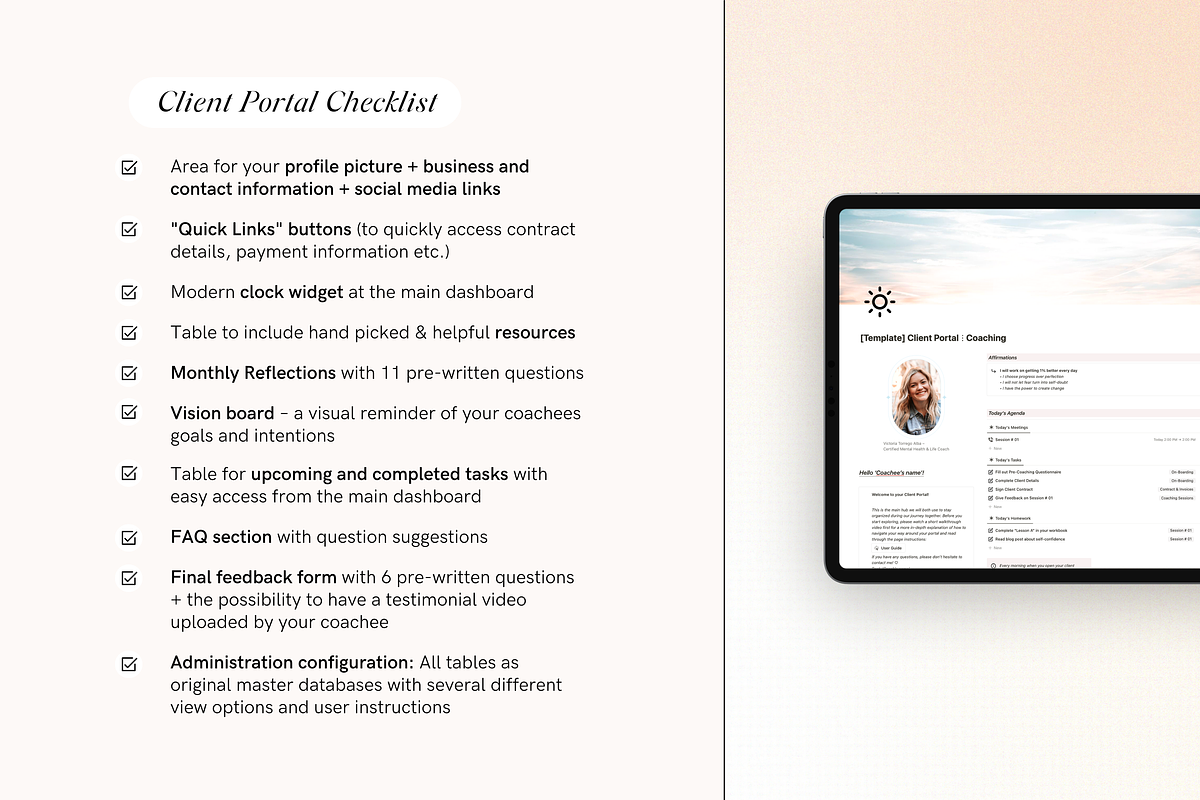 Notion Client Portal for Coaches, a Stationery Template by TheCoastlineStudio (Photo 9 of 10)