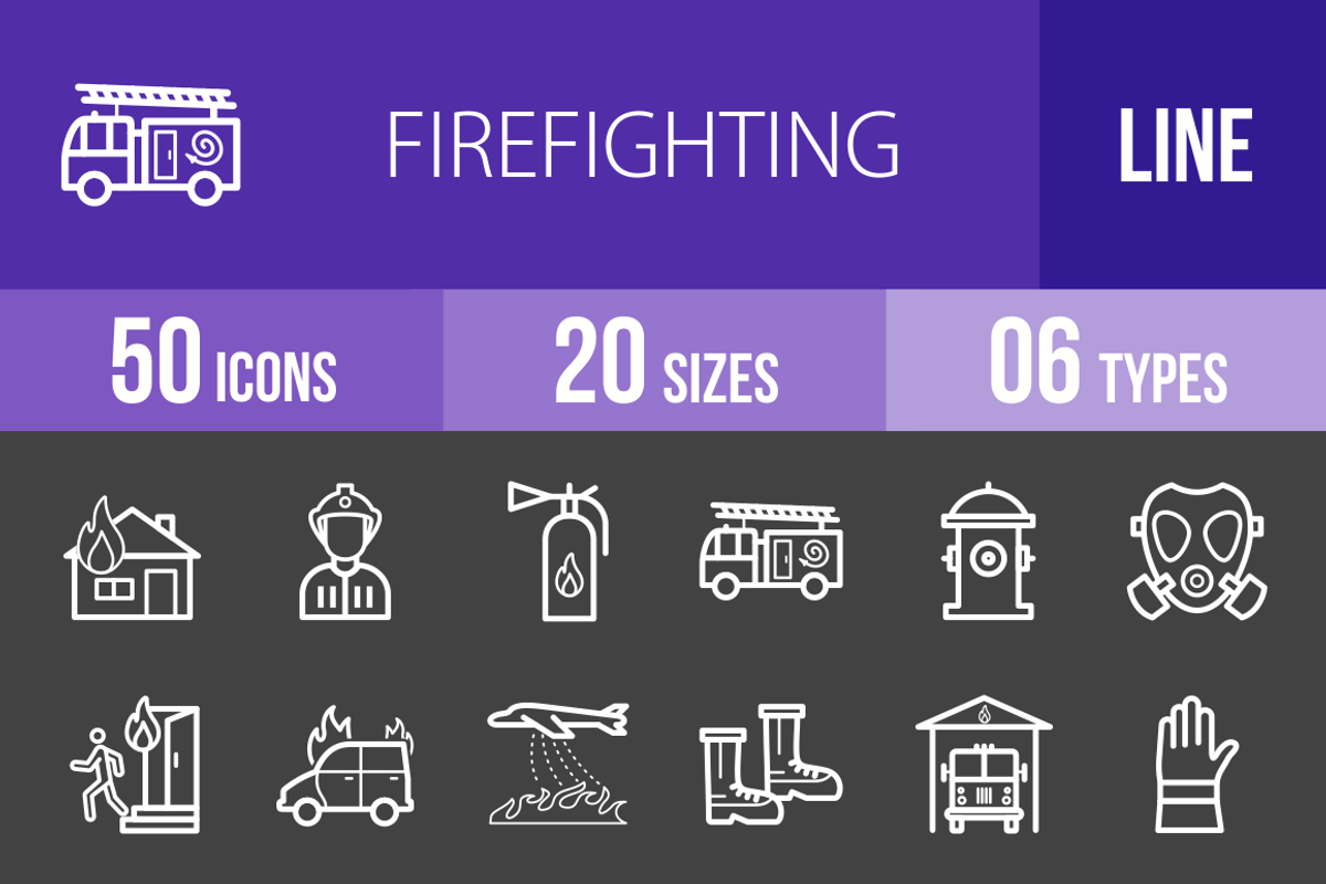 50 Firefighting Line Inverted Icons, an Outline Icon by IconBunny