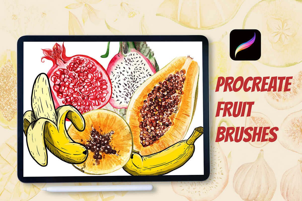 Fruit Stamp Brushes for Procreate, a Brush Add-On by Designbuys (Photo 1 of 4)
