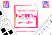Feminine Logo Creator Kit - Square, a Branding & Logo Template by Pulp Creative Studios (Thumbnail 1 of 9)