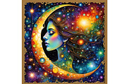 Women in the Moon and Sky, a Person Illustration by Sharon Schwalbe (Thumbnail 1 of 5)