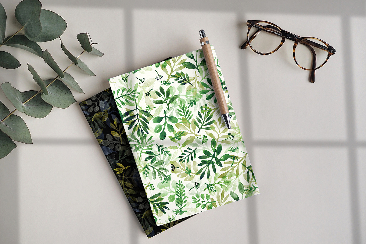 Watercolor leaves' seamless patterns, a Texture Illustration by alenaganzhela (Photo 2 of 6)