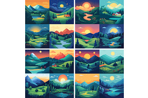 Mountain landscapes cartoon vector, an Illustration by Onyx