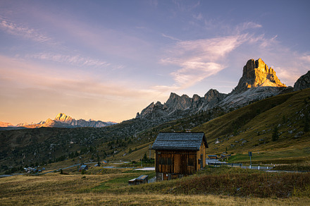 Passo Giau Mountains at sunrise
