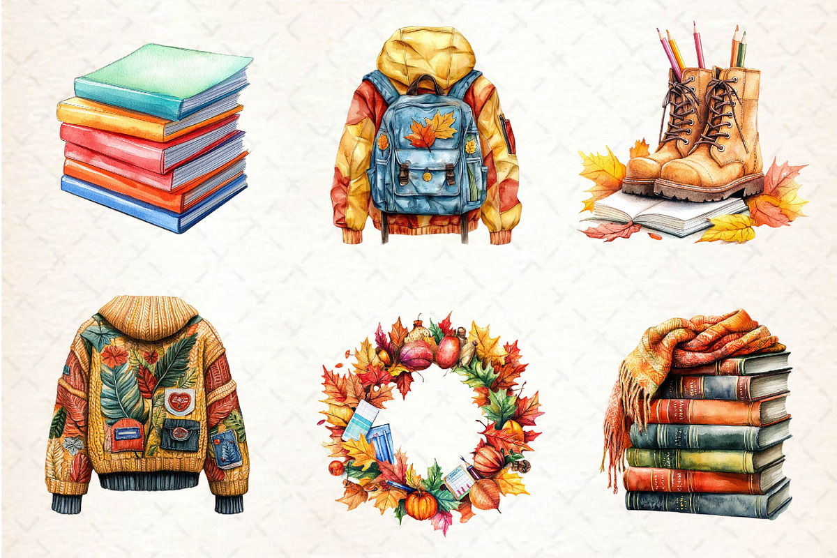 Autumn Back to School Clipart, an Illustration by Dream Creation (Photo 3 of 6)