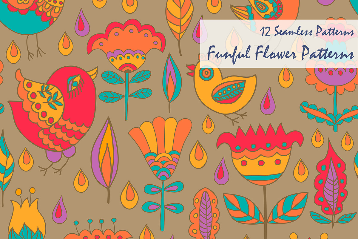 Funful Flower Patterns, a Pattern Graphic by Retro Graphic Box (Photo 1 of 9)