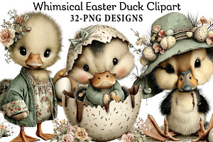 Whimsical Easter Duck Clipart, an Illustration by Daily.Designs