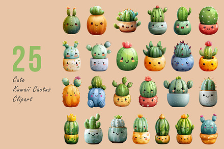 Cute kawaii cactus clipart