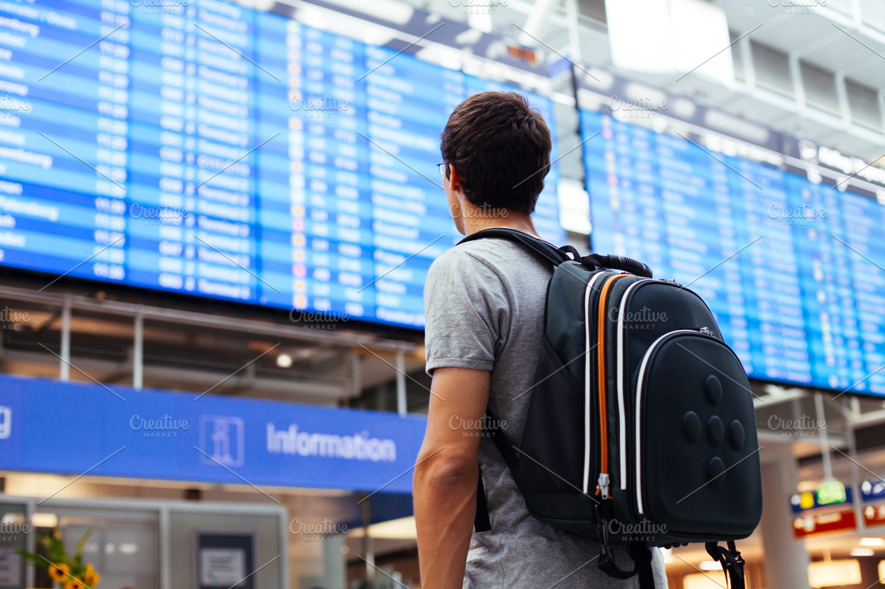 Guy Near Airline Schedule Featuring Airport Arrival And Back
