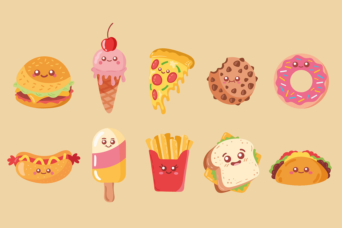 Kawaii Fast Food Illustration Set