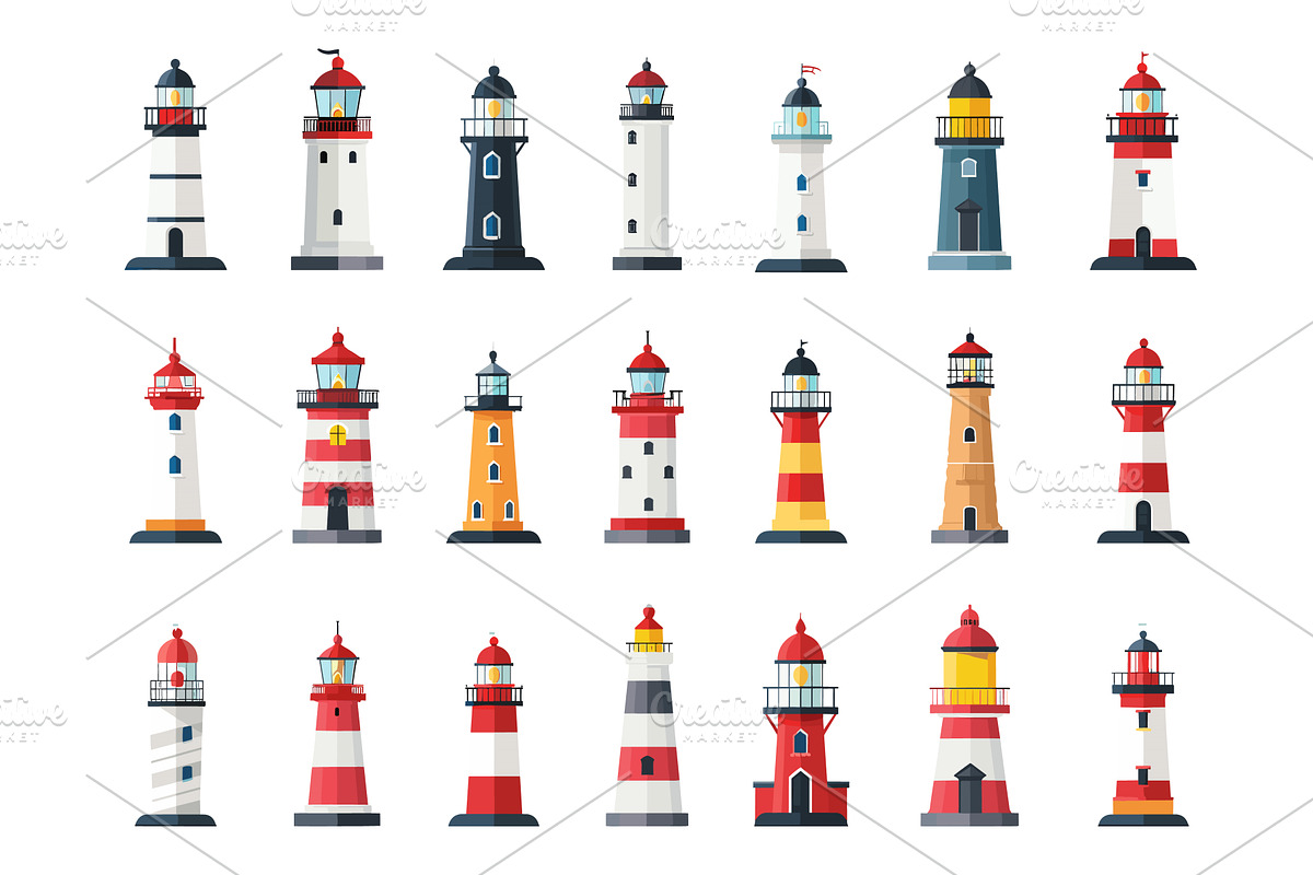 Flat Lighthouses. Simple Vector, an Animal Illustration by LadadikArt