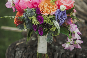 Vintage wedding bouquet featuring bright, summer, and summer flowers