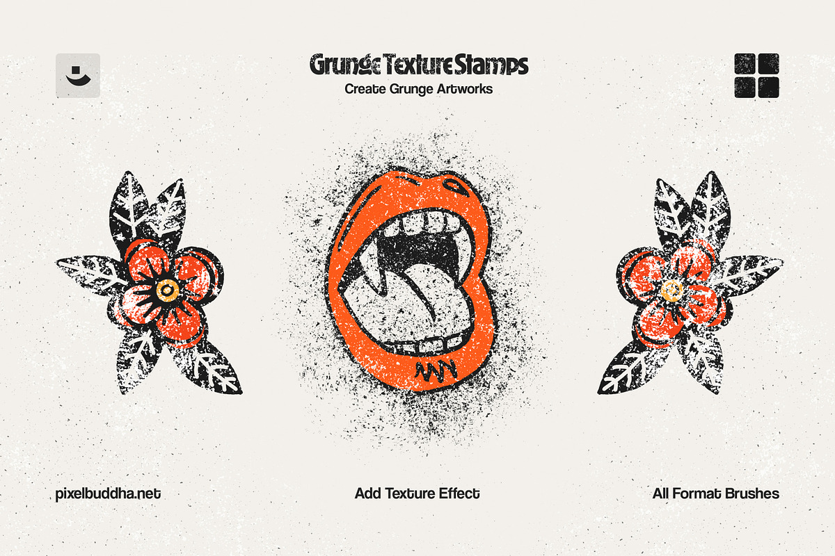 Multi-App Grunge Stamp Brushes, a Brush Add-On by pixelbuddha.net (Photo 3 of 9)
