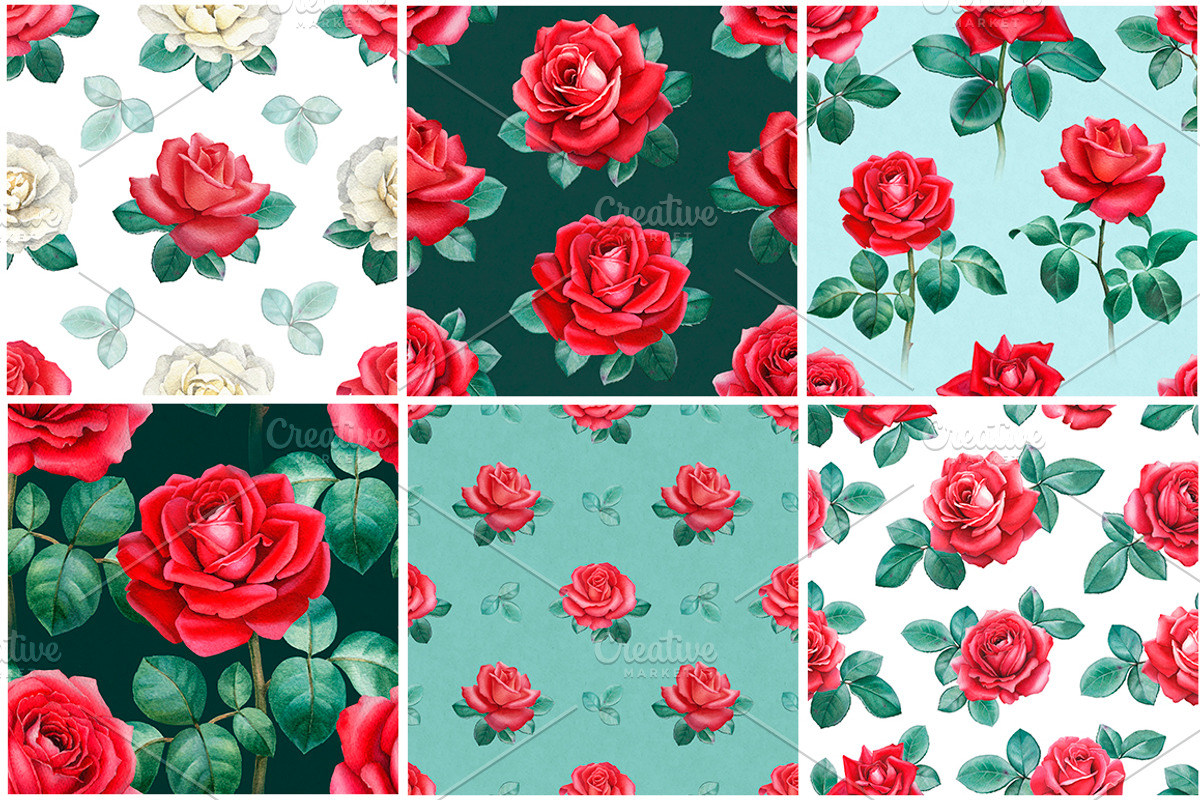 Red roses illustrations and patterns, a Texture Illustration by Sundra (Photo 6 of 11)